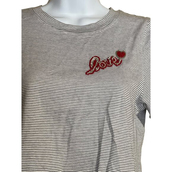 Cynthia Rowley Womens Striped T-Shirt Love Embroidery Size XS Valentines Day - Picture 2 of 6